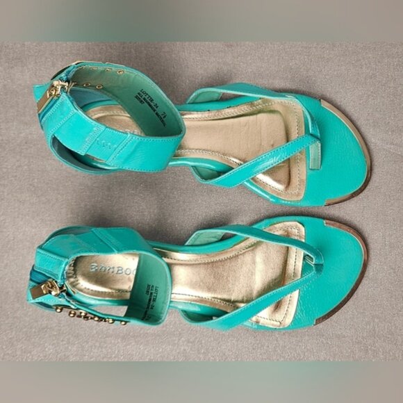 Bamboo Turquoise Ankle Strap Sandals - Picture 2 of 9